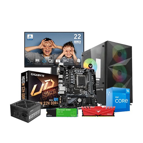 Intel Core i5-12400 Gigabyte H610M S2H 8GB RAM 480GB SSD Desktop PC with 22-inch Monitor