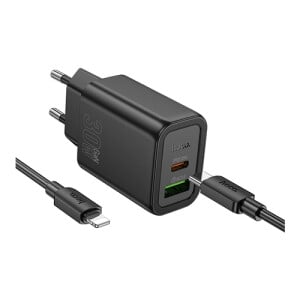 Hoco N63 30W PD QC3.0 Dual Port Fast Charging Adapter With Type-C to IP Cable