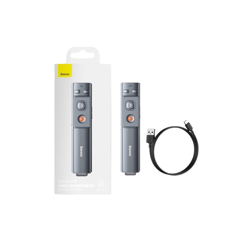 BASEUS WKCD000013 ORANGE DOT RED LASER CHARGING GREY WIRELESS PRESENTER