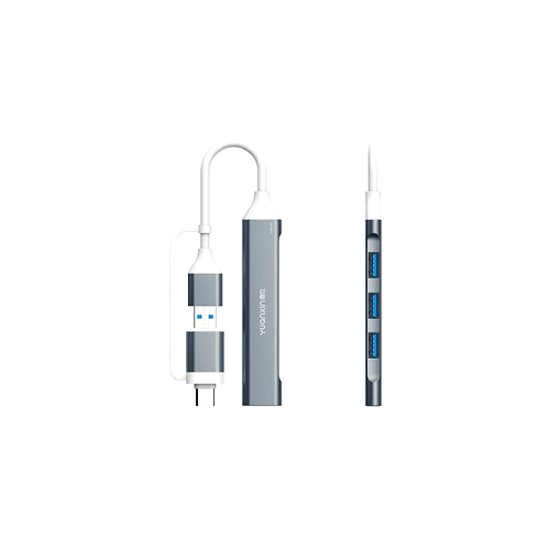 Yuanxin USB & Type-C Male to Quad USB Female Silver Hub